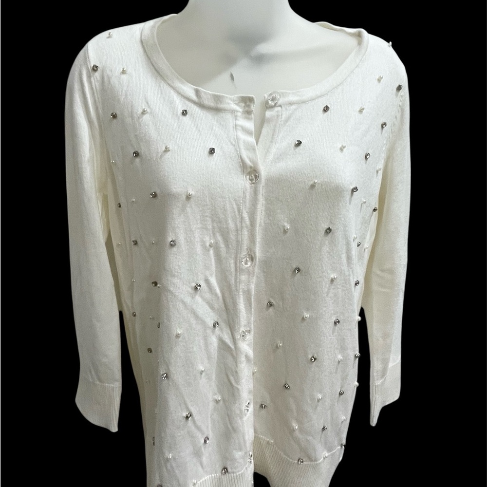 Dana Buchman Cream Button Down Shirt with Embellishments